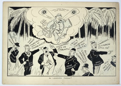 Lot 1064 - *Sidney Strube (1891-1956) pen and ink - In London Now, signed, dated verso 8th February 1945, 40 x 54cm