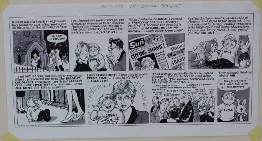 Lot 1074 - Posy Simmonds (b. 1945) pen and wash original cartoon, signed and dated 1993, 20 x 41cm