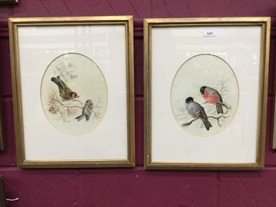 Lot 1207 - Harry Bright (1846-1895) pair of watercolours - finches and a bluetit on winter branches, signed and dated 1884, 26cm x 21cm, in glazed gilt frames