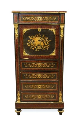 Lot 1444 - 19th century Continental marble topped mahogany and marquetry secretaire abattant