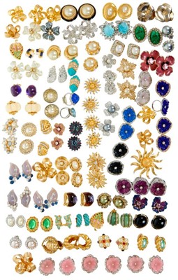 Lot 604 - Good collection of vintage earrings, all by Kenneth Jay Lane, with clip fittings. Approximately 60 pairs