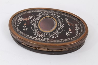 Lot 242 - 18th century oval silver and copper inlaid tortoiseshell snuff box