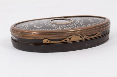 Lot 242 - 18th century oval silver and copper inlaid tortoiseshell snuff box