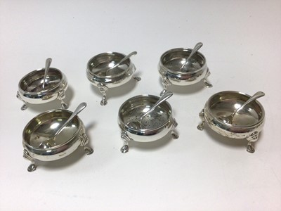 Lot 312 - Set of four 1930s silver salts of cauldron form, and two others hoof feet