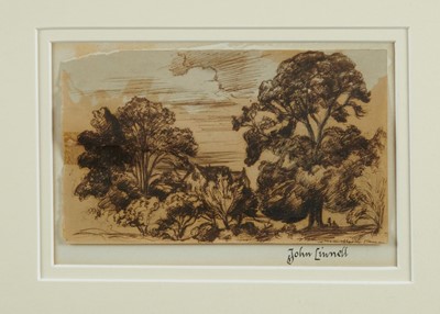 Lot 1252 - John Linnell (1792-1882) pen and ink drawings - Landscape, from the Linnell Album of Varley and Linnell drawings belonging to the family, 9.5cm x 15.5cm, in glazed frame