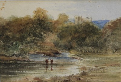 Lot 1253 - William Bennett (1811-1871) watercolour - Rural River Landscape, 8.5cm x 12.5cm, in glazed gilt frame