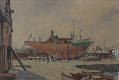 Lot 1257 - Maurice Clarke, mid 20th century, watercolour - Bolson's Yard, Poole, signed, 28cm x 42cm, in glazed gilt frame