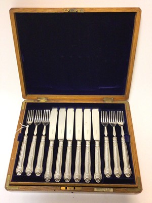 Lot 329 - Late Victorian set of 12 pairs of Kings Husk pattern fish knives and forks, in a fitted case