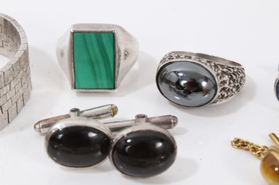 Lot 169 - Pair Norwegian silver cufflinks, other cufflinks and studs, four silver bracelets, two dress rings and watch