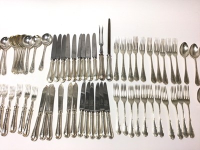 Lot 390 - Part canteen of contemporary silver Louis XVI pattern cutlery comprising 10 dinner forks, 11 dessert forks, 12 dessert spoons, 11 soop spoons, 6 pairs fish eaters, 3 tea poons, 9 dinner knives, 6 d...