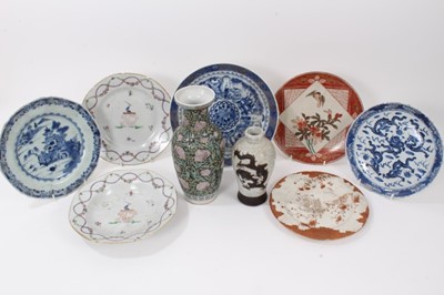Lot 282 - Collection of Oriental porcelain, including two 18th century Chinese armorial dishes, 18th century blue and white dish, two 19th century blue and white dishes, two Chinese vases and two Japanese di...