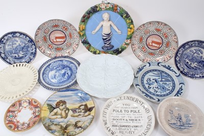 Lot 283 - Collection of English and continental ceramics, including an 18th century delft dish, two silver lustre pearlware dishes, majolica, etc (13)