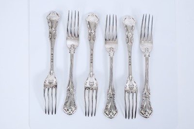 Lot 432 - Set of six Early Victorian silver gothic pattern dinner forks by John & Henry Lias, London 1847, approximately 19 troy oz