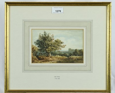 Lot 1279 - John Varley (1778-1842) watercolour - A Path Leading to a Mansion among Trees, 11.5cm x 17.5cm, in glazed gilt frame 
Provennce: William Feilden. Chrisite's 5th June 1973