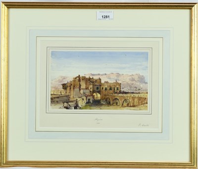 Lot 1281 - Gabriel Carelli (1820-1900) watercolour - Algiers, 1883, image 13.5cm x 22.5cm, in glazed gilt frame