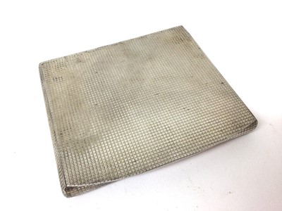 Lot 437 - Good quality silver cigarette case with engraved grid design and invisible hinge, makers' mark R&R, London 1958. Approximately 93mmx 85mm.