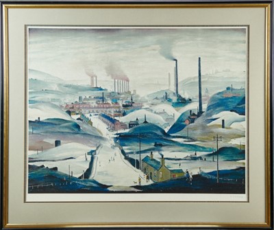 Lot 985 - *Laurence Stephen Lowry (1887-1976) signed colour print - Industrial Panorama, blindstamp lower left, 64cm x 81cm, in glazed frame