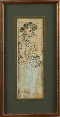 Lot 1076 - Attributed to Thomas Rowlandson (1756-1827) pen, ink and watercolour - A Boatman, inscribed verso 'From a watercolour sketch of boatmen on a frigate, inscribed verso "For the Evangelion 1802", wate...