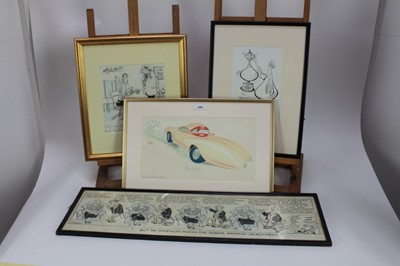 Lot 1087 - Sidney Strube (1891-1956) pen, ink and crayon cartoon - "But the maximum prices for sugar remain unaltered", signed and inscribed, together with a Roy Ullyett (1914-2001) football cartoon and tow o...