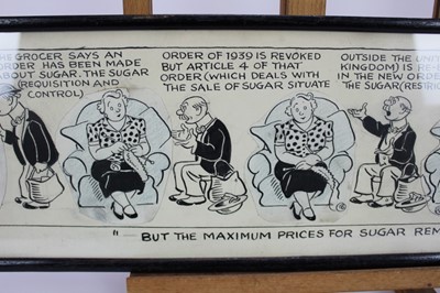 Lot 1087 - Sidney Strube (1891-1956) pen, ink and crayon cartoon - "But the maximum prices for sugar remain unaltered", signed and inscribed, together with a Roy Ullyett (1914-2001) football cartoon and tow o...