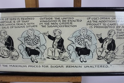 Lot 1087 - Sidney Strube (1891-1956) pen, ink and crayon cartoon - "But the maximum prices for sugar remain unaltered", signed and inscribed, together with a Roy Ullyett (1914-2001) football cartoon and tow o...