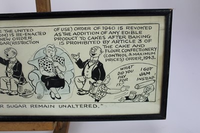 Lot 1087 - Sidney Strube (1891-1956) pen, ink and crayon cartoon - "But the maximum prices for sugar remain unaltered", signed and inscribed, together with a Roy Ullyett (1914-2001) football cartoon and tow o...