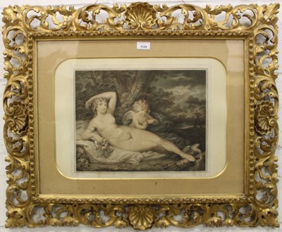 Lot 1129 - Good 19th century gilt Florentine picture frame containing an 18th century classical mezzotint, frame size to take a picture 47.5cm x 62.5cm, overall size 68cm x 83cm