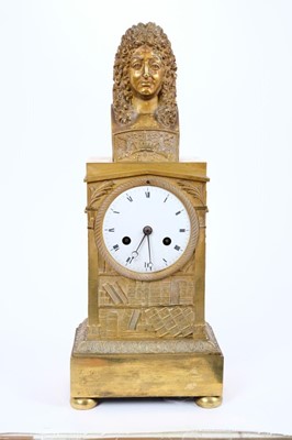 Lot 700 - Fine 19th century French ormolu mantel clock , the drum movement with outside count wheel, white enamel dial , the case finely cast in the form of a bibliotheque with books