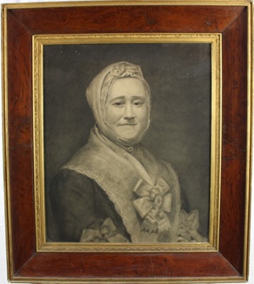 Lot 1128 - Victorian English School pencil and black chalk portrait of a Lady, 60.5cm x 50.5cm, in good gilt and burr wood frame