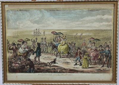 Lot 199 - James Gillray (1756-1815) hand coloured etching, Morning Promenade upon the Cliff Brighton, published H. Humphrey 1806, 35 x 56cm, glazed frame