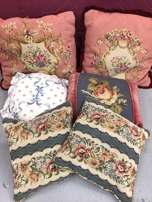 Lot 1508 - Three good quality tapestry cushions, pair of floral cushions and one other (6)