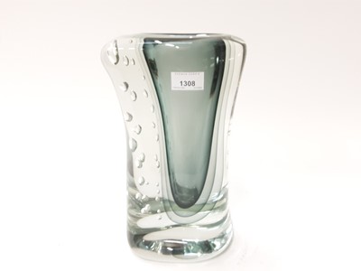 Lot 1308 - Good quality stylish blue/grey cased art glass vase with bubble decoration