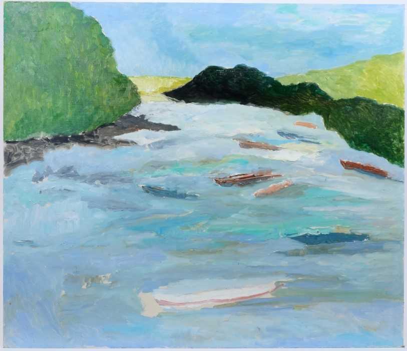 Lot 89 - *John Hanbury Pawle (1915-2010) oil on board- River landscape, 61cm x 71cm unframed