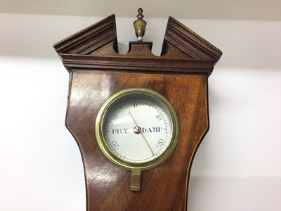 Lot 238 - 19th century banjo-shaped barometer thermometer with silvered dials in mahogany case 108 cm high