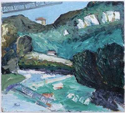 Lot 91 - *John Hanbury Pawle (1915-2010) oil on board- ‘The Bridge Over The Lot’, Garonne, signed titled verso and dated ‘93