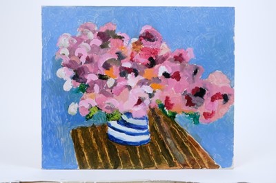 Lot 982 - *John Hanbury Pawle (1915-2010) oil on board- Vase of pink flowers on table