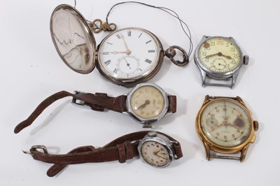 Lot 161 - Silver full hunter pocket watch together with four other vintagewristwatches(5)