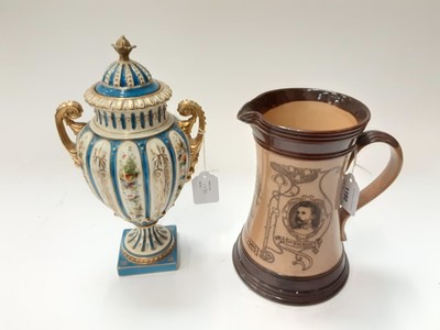 Lot 1180 - Doulton Jug 'The Handy man' and a Continental vase and cover