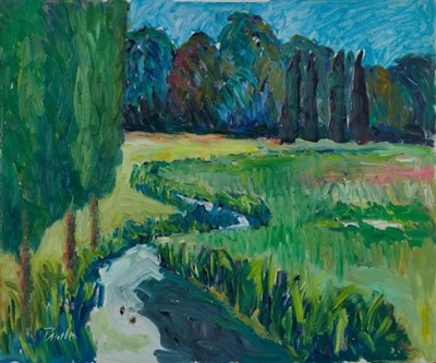 Lot 1005 - *John Hanbury Pawle (1915-2010) oil on board- River Ash, signed and dated 95, 51cm x 61cm