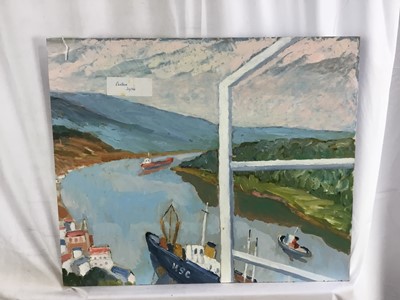 Lot 90 - *John Hanbury Pawle (1915-2010) oil on board- ‘Sisters’, signed, with shipping scene verso, 51cm x 61cm