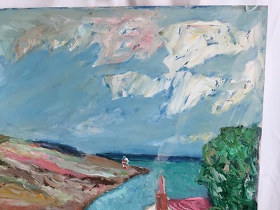Lot 76 - *John Hanbury Pawle (1915-2010) oil on board- ‘St Mawes’, with sunset seascape verso, both sides signed, 51cm x 61cm