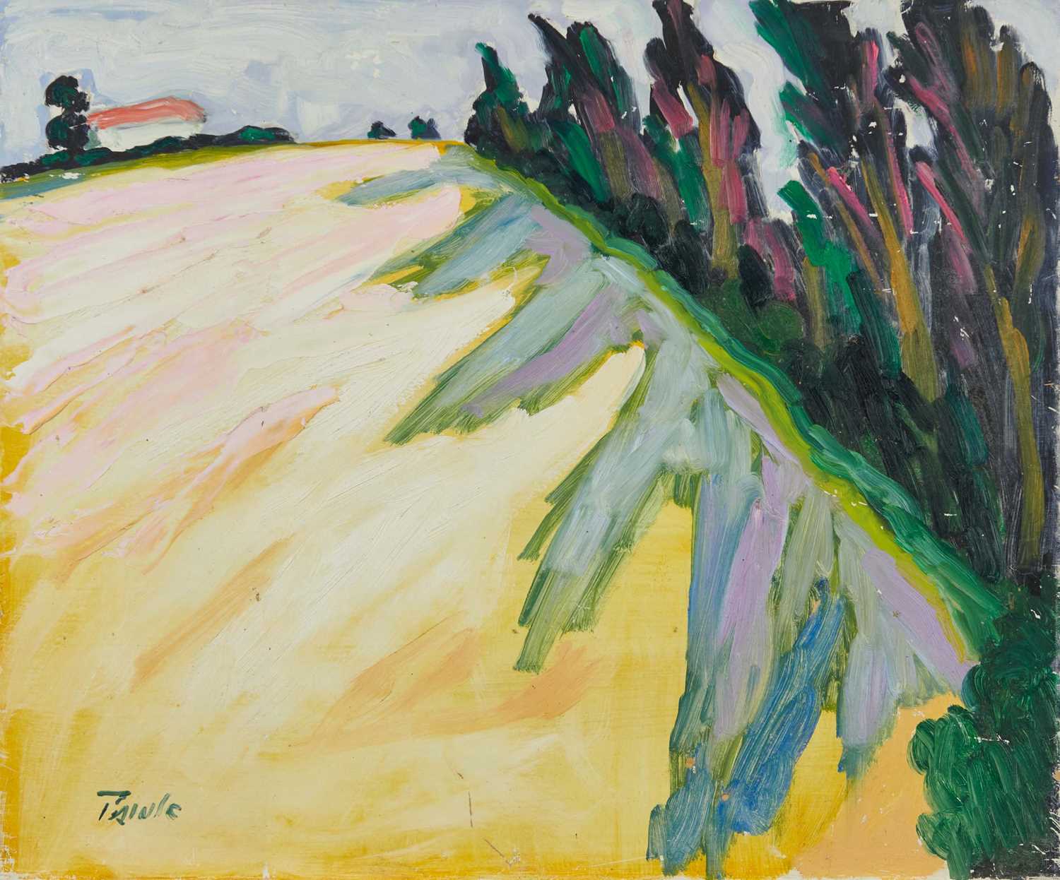 Lot 88 - *John Hanbury Pawle (1915-2010) oil on board- ‘Cornfield Evening’, signed, titled and dated verso ‘94, 51cm x 61cm