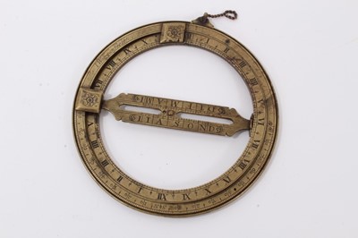 Lot 2562 - Scarce Late 17th / early 18th century brass equinoctial ring dial