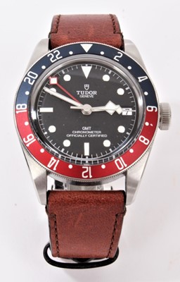 Lot 158 - Gentleman's Tudor Black Bay GMT Wristwatch, Model No. 79830RB, on brown leather  strap
