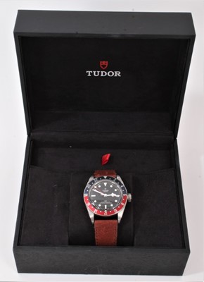 Lot 158 - Gentleman's Tudor Black Bay GMT Wristwatch, Model No. 79830RB, on brown leather  strap