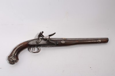 Lot 1087 - Fine Turkish market silver mounted flintlock holster pistol