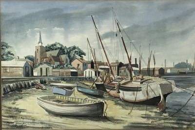 Lot 295 - 20th century Pencil and watercolour study of the Quay at Maldon, signed and dated 1965