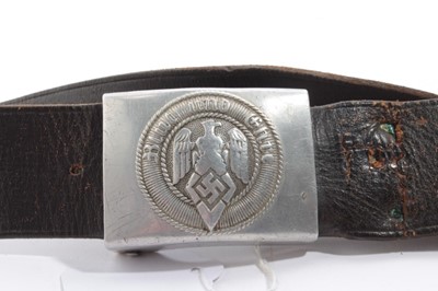 Lot 861 - 1930's Nazi German Hitler Youth belt buckle with logo and Blut und Ehre to centre, marked with RZM mark to reverse, on leather belt