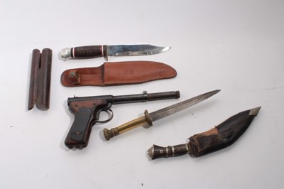 Lot 1029 - Old Gurkha Kukri, together with two other knives and a Diana Mod 2 Air Pistol  (4)