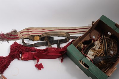 Lot 873 - Victorian Military Officers' Sash together with a collection of other Victorian and later belts, bullion thread hangers and other items (1 box)